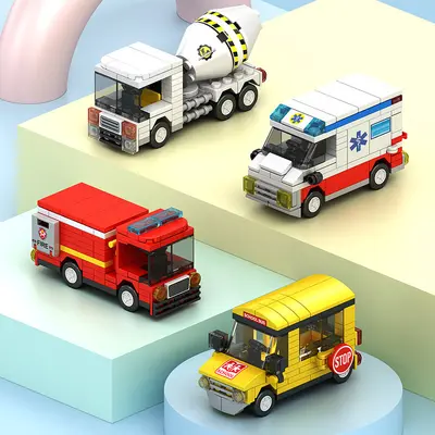 Small Particle Building Block Car Set, Sports Car and Fire Truck Models, Gift