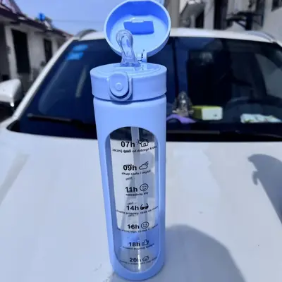 1000 ml zaman ölçekli pipetli cam su bardağı, silikon koruyucu kılıflı - 8