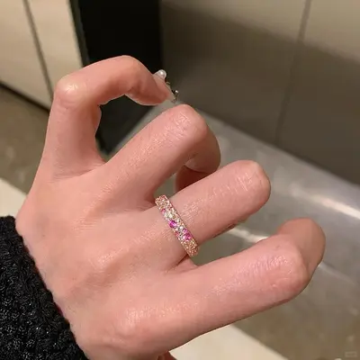 Pink Zircon Eternity Ring for Women, Stackable - 6