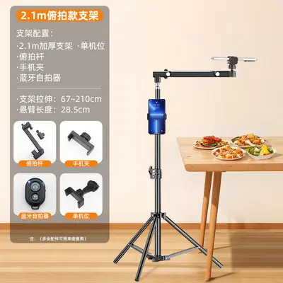 Floor Tripod with Overhead Phone Mount, Portable Vlog Selfie Stick with Fill Light - 10