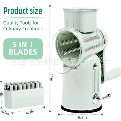 Multi-function vegetable cutter with hand-crank roller, slicer and grater - 4
