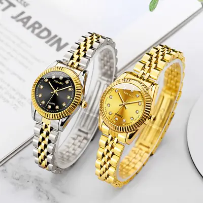 Diamond face steel band calendar watch for women, simple comfortable student fashion quartz gold set men's watch couple