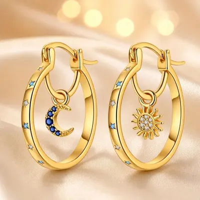 Çift katmanlı yıldız ay kulak halkası, moda tasarımı
