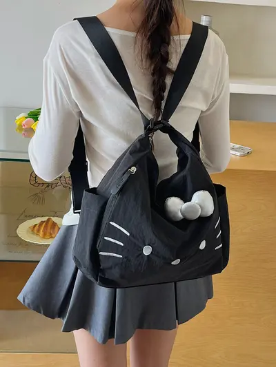 Cross-border Nylon Women's Bag 2026 New Style Large Capacity Cute Little Cat Single Shoulder Bag Bow Tote Bag Backpack