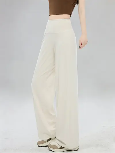Damen lockere Fitnesshose, gerades Bein, hohe Taille, atmungsaktive Sommer-Yogahose