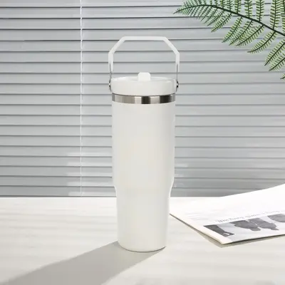 30oz Pipetli Termos Araba Bardağı, 304 Paslanmaz Çelik, Büyük Kapasiteli