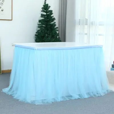 Europäische und amerikanische rechteckige Tischdecke 3 Meter Geburtstag Süßigkeitstisch Party Tisch Tischumhang Stoff elastisches Netz gekräuselt Hochzeit - 12