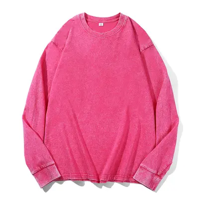 Pure Cotton Washed Long-Sleeve T-Shirt, Drawstring, Oversized Retro Fit - 11
