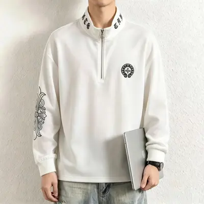 Men's Long Sleeve Printed Sweatshirt, Zipper and Embroidered Stand Collar - 4