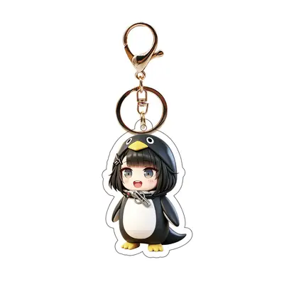 Gugu Gaga little penguin acrylic keychain with face-changing emoji design