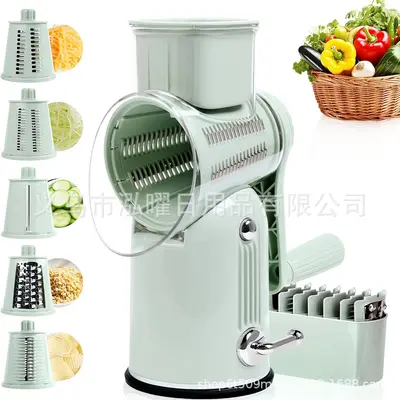 Multi-function vegetable cutter with hand-crank roller, slicer and grater - 3