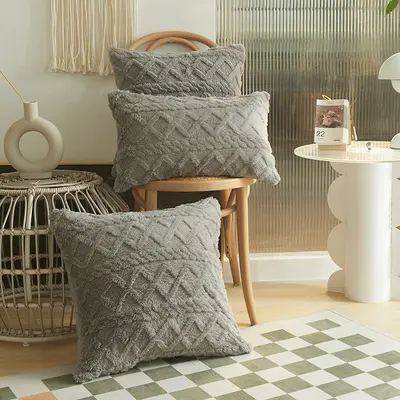 Sofa-Kissenbezug Plüsch geometrisch 3D-Kissen Sitzkissen Bezug Nackenkissen Kissenbezug Jacquard-Samt gestreifter Kissenbezug - 9