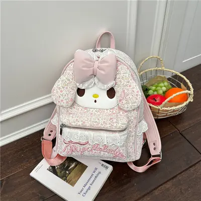 Korean-Style Floral Backpack, Cute Girls' Bow Knot Backpack - 8
