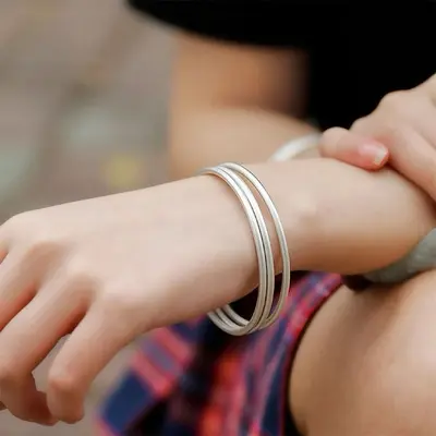 Silver solid bangle, pure silver plated, closed design - 12