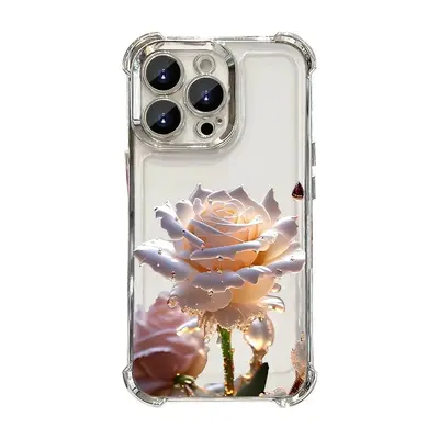 iPhone 16, 15 Pro, 13, 12, X compatible crystal rose pattern airbag transparent electropla