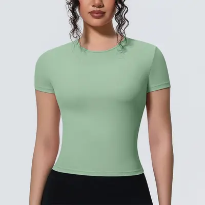 Çapraz Sınır Yeni Model Spor Çıplak Hissi Bel Toplayıcı İnce Kısa Kollu Nefes Alabilen Yoga Giyim T-Shirt Koşu Antrenmanı Fitness Üstü Kadın - 10