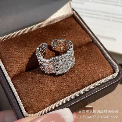中古三件套！冷淡风银色镂空蕾丝戒指女轻奢高级感时尚食指戒指环 - 9