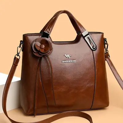 Middle-Aged Women's Soft Leather Single Shoulder Crossbody Handbag - 5