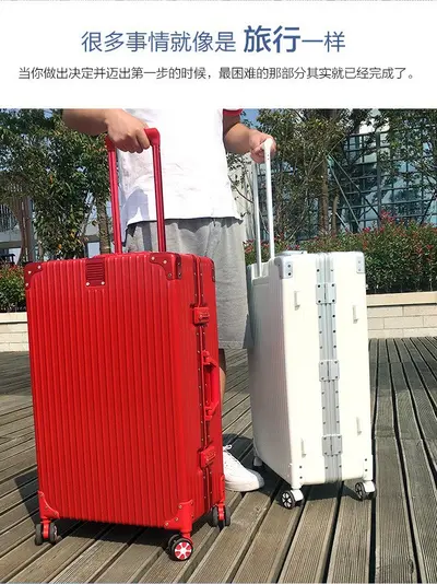 2026 Vintage Aluminum Frame Luggage Trolley Case Universal Wheel Travel Suitcase Password Lock Leather Suitcase Parent-Child 20/24/28 inches