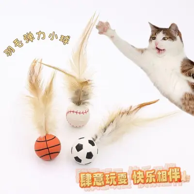 猫咪玩具弹力球带羽毛磨牙趣味猫猫运动互动布偶解闷网红玩具用品 - 2