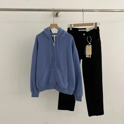 Damen-Kapuzensweatshirt, Retro-Blau mit Schriftzug, locker geschnitten
