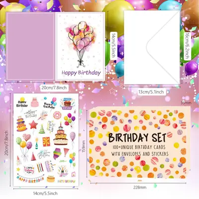 Birthday Card Set, 100 Pieces with DIY Envelopes