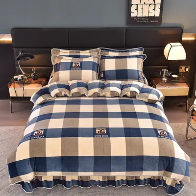 A-grade Thickened Milk Velvet Four-piece Bedding Set with Bed Skirt, Winter Heavyweight Single Bed Sheet, Double-sided Velvet Duvet Cover Three-piece Set A - 11
