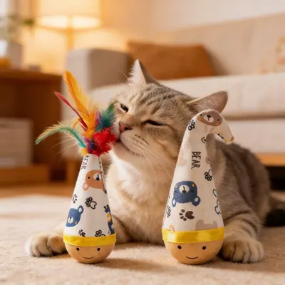 Roly-Poly Cat Toy with Feather Teaser Wand - 4