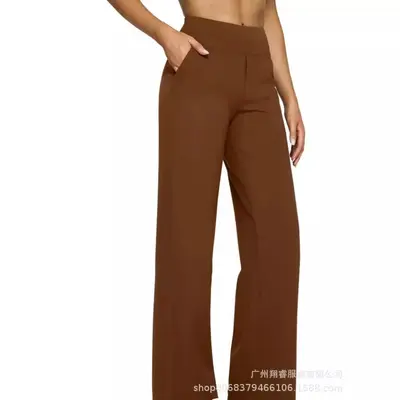 Women's autumn high-waist knitted straight-leg pants with pockets