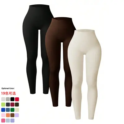 Gerippte nahtlose Yoga-Leggings mit hohem Bund - 3