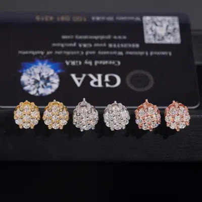 S925 Silver 10mm Flower Stud Earrings, Full VVS Moissanite Pave