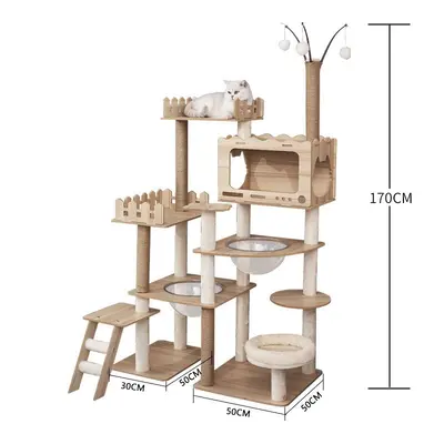Large Wooden Cat Climbing Frame and Cat Tree for All Seasons - 9