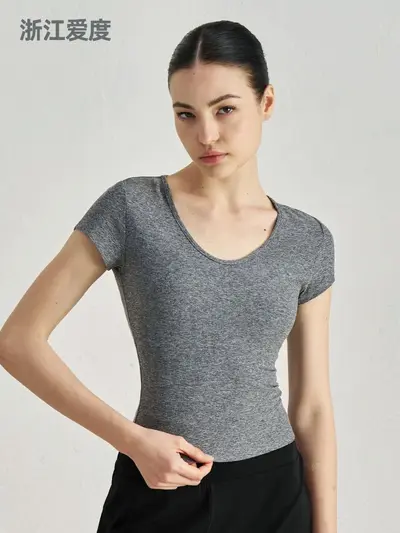 Aidu SNU Kısa Kollu Spor Tişörtü, Ten Dostu Yoga Üstü, Bel Daraltıcı Model