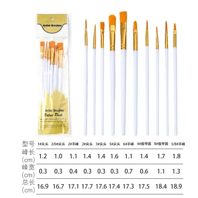 Sınır ötesi Amazon 10 plastik uzun saplı çocuk sanatı diy yağlı boya naylon guaj akrilik set fırça - 9