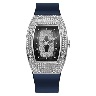 Barrel-shaped Diamond-inlaid Quartz Strap Women's Watch Fashion Trendy Temperament Ladies Wristwatch Silicone Watch Wholesale White - 9