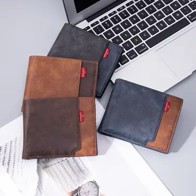 Men's Horizontal Bifold PU Leather Wallet Multi-Card Slots Color-Block Retro Style - 2
