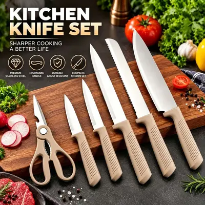 7-Piece Stainless Steel Kitchen Knife Set with Block