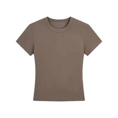 Women's Right Shoulder Short Sleeve T-Shirt French Round Neck 2025 Summer Short Elastic Thin Sexy Style Slimming Look Women's Short Top - 12