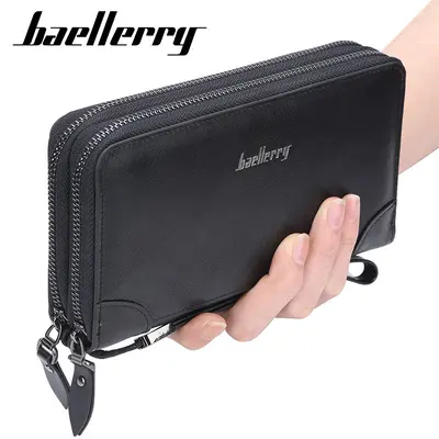 Men's Clutch Bag with Double Zipper and Phone Compartment