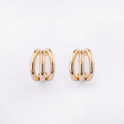 S925 Silver Needle Copper-Plated Real Gold Classic Versatile Earrings, Same Style as the Popular Sister-in-Law, Triple-Ring Stud Earrings, C-Shaped Hoop Earrings