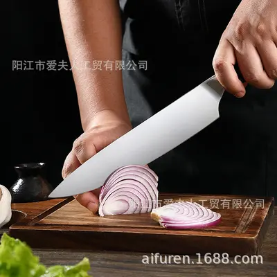 厂家批发跨境厨房厨师刀具套装黑彩木双钢头镜光三德刀西餐刀具