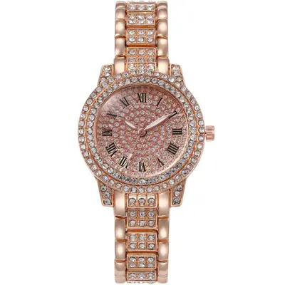 Trendy Best-Selling Roman Numeral Luxury Diamond-Studded Cuban Bracelet with Women's Watch Fashionable Hip-Hop Steel Watch