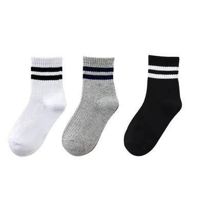 Thin Children's Socks, Solid Color and Striped, Cotton, Mid-Calf