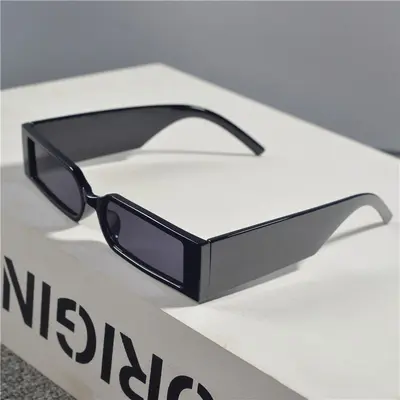 Retro Rectangular Narrow Frame Sunglasses, Unisex Hip-Hop Style - 2