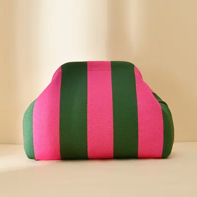 Knitted Striped Cloud-Shaped Women's Cosmetic Bag, Large Capacity - 10