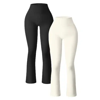 High-Waist Flared Ribbed Yoga Pants, Sports Long Leggings for Women