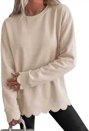 Women's Solid Color Round Neck Long Sleeve Fan-Cut Sweatshirt - 8
