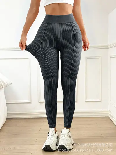 Kadın Fitil Yüksek Bel Kaldırıcı Spor Yoga Pantolonu, V Bel Şeftali Kalça - 4
