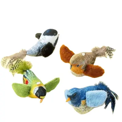 Squeaky Bird Cat Toy, Chew-Resistant Hanging Feather Teaser - 6