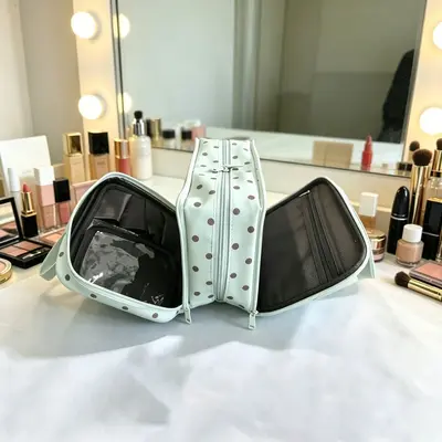 Polka Dot Makeup Bag, Three-Layer, Waterproof